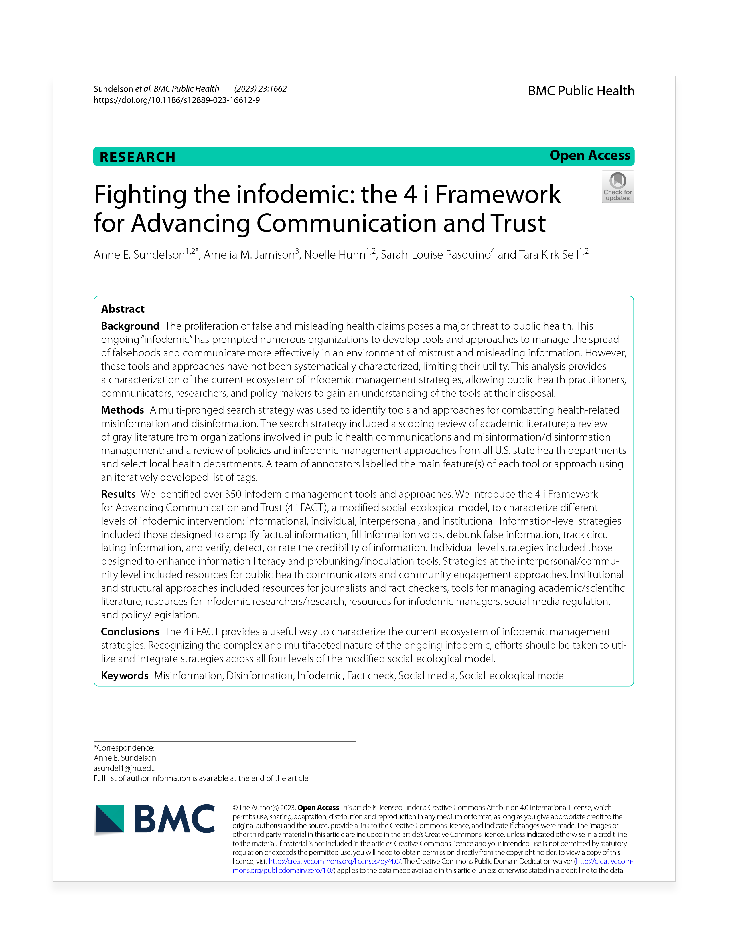 Fighting the infodemic: the 4 i Framework for Advancing Communication and Trust, screenshot