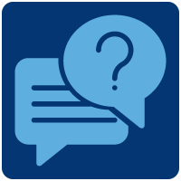 PHPR icon for Communication, two light blue speech bubbles on a dark blue background