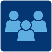PHPR icon for workforce, three light blue people icons on a dark blue background