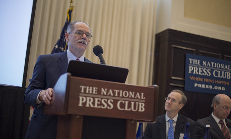 Eric Toner giving remarks at the National Press Club on the report “A Framework for Healthcare Disaster Resilience: A View to the Future” 