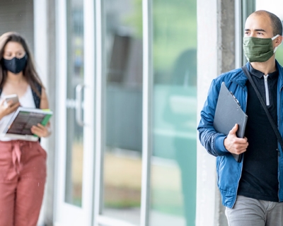 students wearing masks on campus