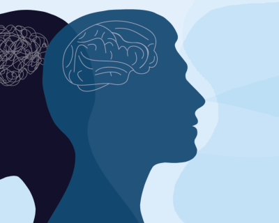 Illustration of brains inside silhouetted profile of heads