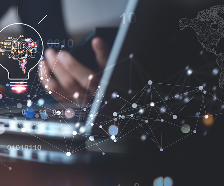 Artificial intelligence(Ai) with electronic brain, Internet network, digital technology concept. Man using computer with machine learning technology, IoT Internet of Things by tippapatt