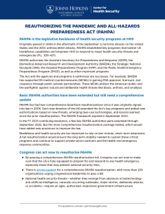 Fact Sheet: Reauthorizing the Pandemic and All-Hazards Preparedness Act (PAHPA)