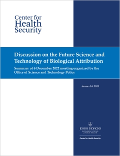 Cover of the Discussion on the Future Science and  Technology of Biological Attribution; Summary of 6 December 2022 meeting organized by the Office of Science and Technology Policy